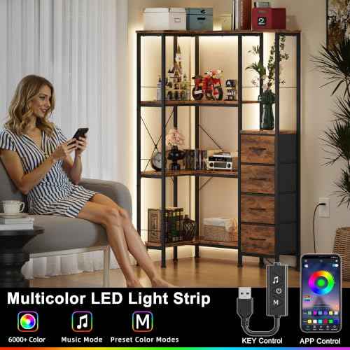 4 Tier Corner Bookshelf with LED Light Strips