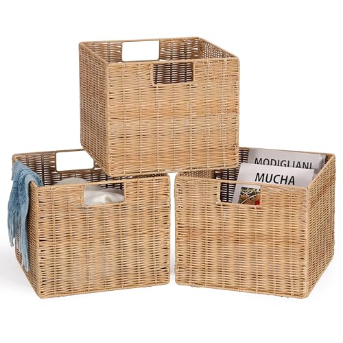 12X12X10in Plastic Wicker Storage Basket (3 Count)