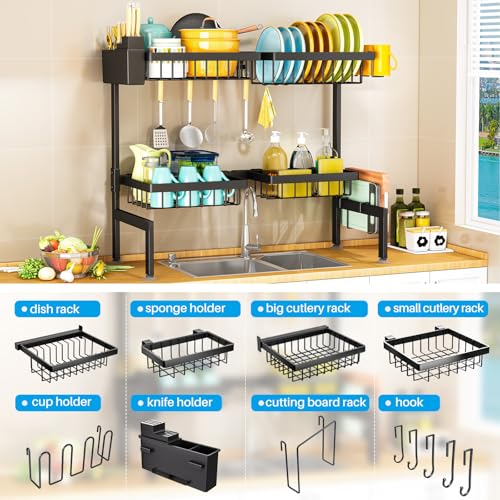 Large Over The Sink Dish Drying Rack 2 Tiers 4 Baskets