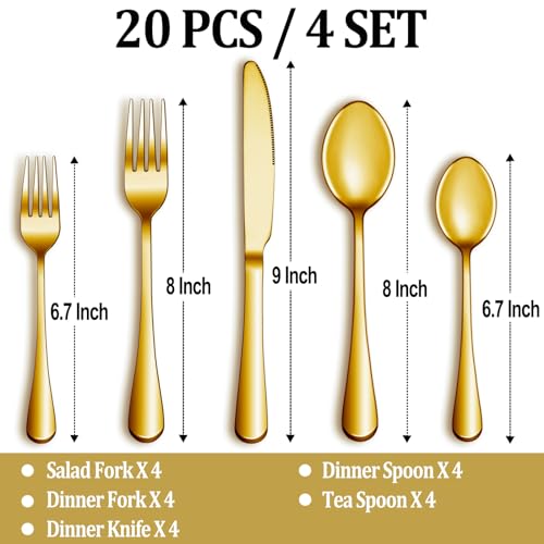 20 Pcs Gold Silverware Set Service for 4 (20 Count)