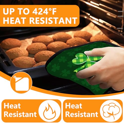 Green Clover Oven Mitts and Pot Holders Sets 4Pcs