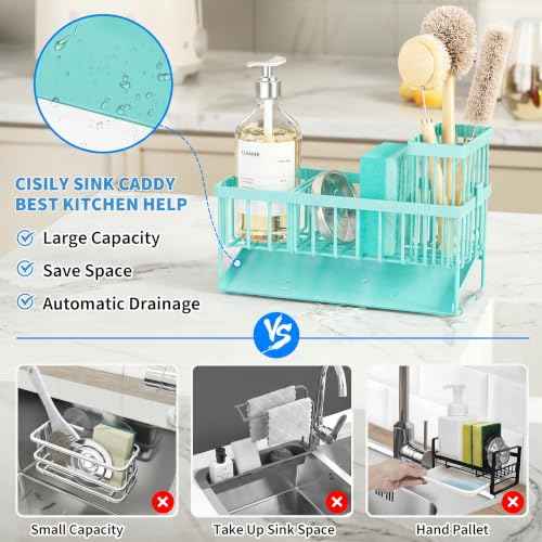 Kitchen Sink Caddy Organzier with High Brush Holder
