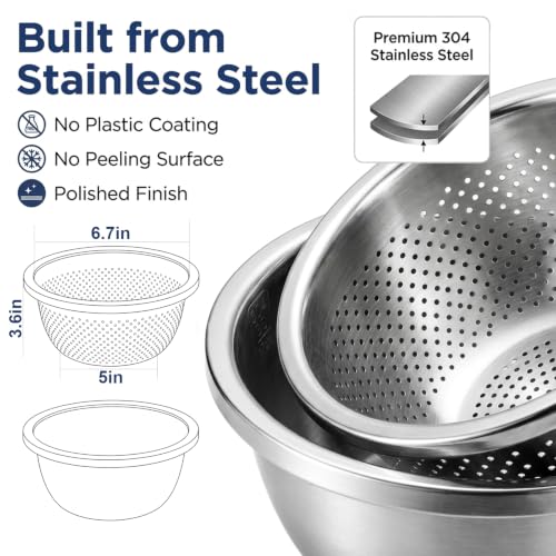 2QT Stainless Steel Colander and Mixing Bowl Set