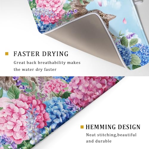 Cute Dish Drying Mats for Kitchen Counter Large 18 X 24 In（Spring Cat Blue）