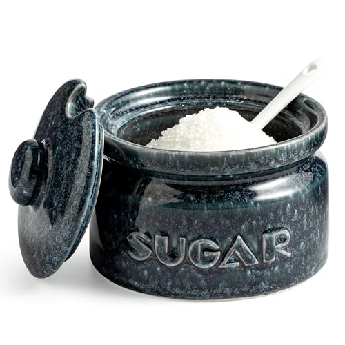 10oz Ceramic Sugar Bowl with Lid and Spoon for Coffee Bar (13.59 Count)