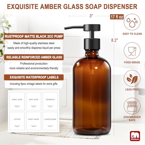 Amber Glass Soap Dispenser (4 Count)