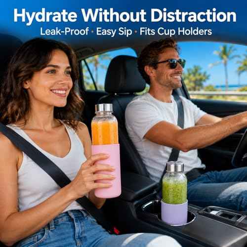 18 oz Glass Water Bottles with Lids and Silicone Sleeve 4 Pack
