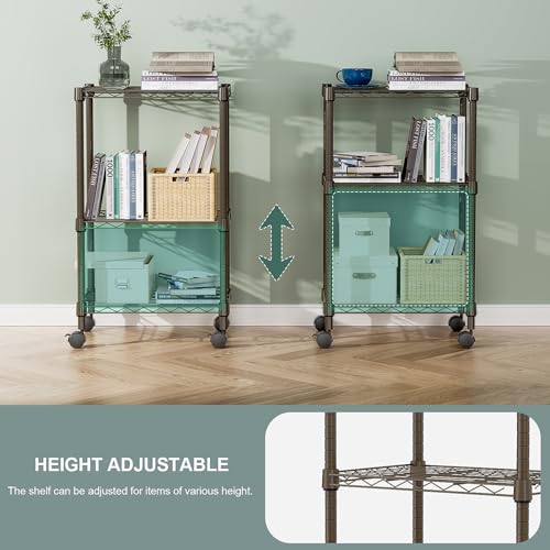 3 Tier Shelf Metal Storage Shelves Wire Rack Closet Organizers with Wheel for Garage Kitchen Bathroom Laundry Brown 11.8" D x 17.7" W x 29.8" H (3 Count)