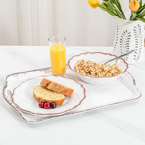 Vintage White Large Serving Tray with Handles (2 Count)