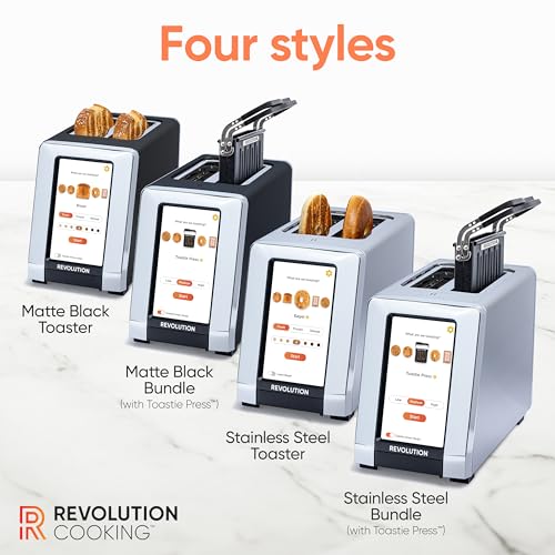 Bundle) R180 Connect Touchscreen Smart Toaster + Toastie Press – Choose from 6 Bread Types, 7 Browning Levels, & Toastie Press Mode (Black, 2-Slice) (2 Count)