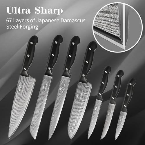 15 Piece Damascus Kitchen Knife Set with Compact Block (15 Count)