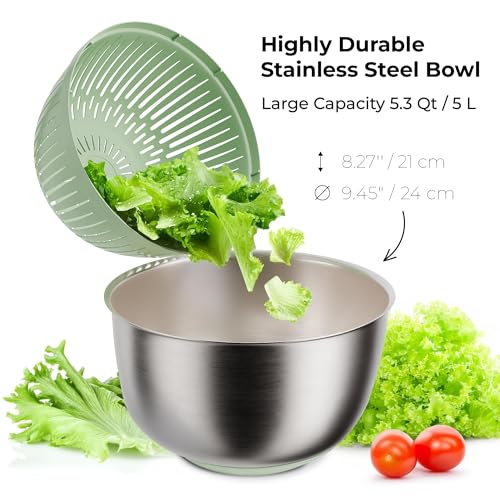 Large Stainless Steel Salad Spinner 5.3QT (169.6 Fl Oz)