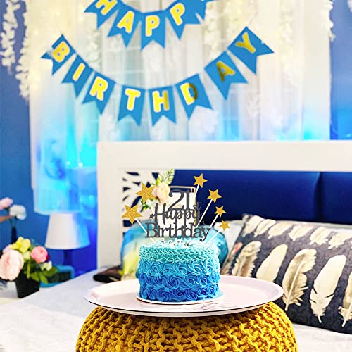 Black Gold 21st Birthday Cake Topper with Glittery Stars (7 Count)