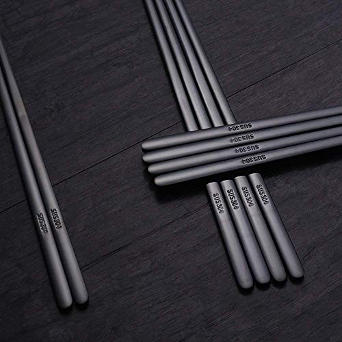 5 Pairs Black Flat Reusable Metal Chopsticks (5 Count)
