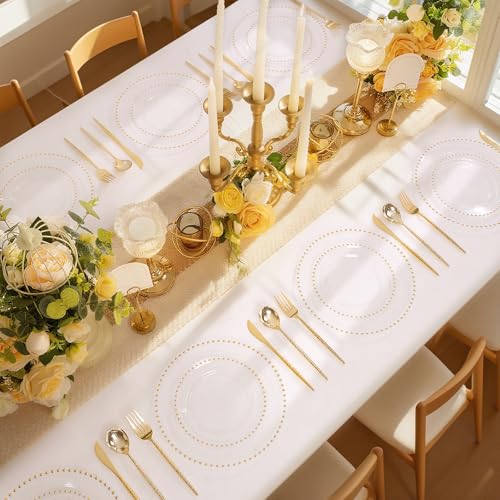 100pcs Clear Plastic Plates with Gold Beads for Bridal Showers (100 Count)