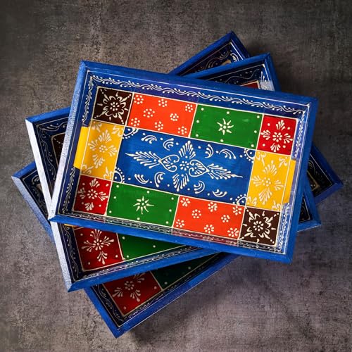 Hand Painted Wooden Serving Tray Set of 3