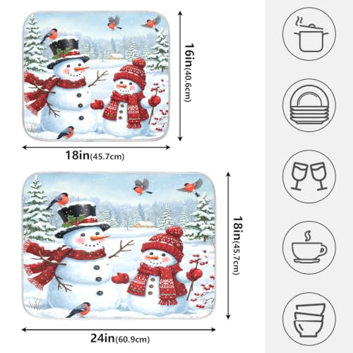 Winter Christmas Snowman Dish Drying Mat for Kitchen Counter Absorbent Microfiber Small Drying Pad Dish Mats Snowflakes for Kitchen Countertops 16 x 18 Inch