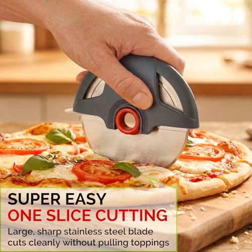 4.3" Palm Grip Pizza Cutter with Blade Cover for Thick Crusts