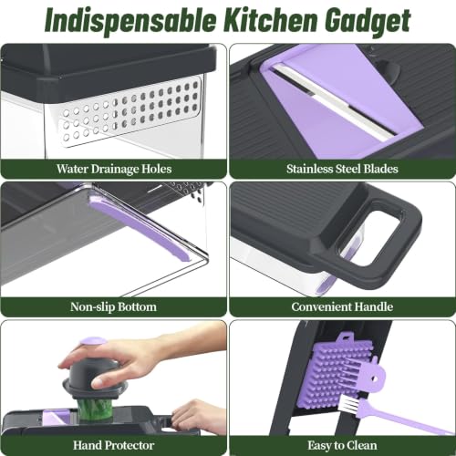 12-in-1 Vegetable Chopper 7 Blades, Veggie Cutter with Handle, Black/Purple