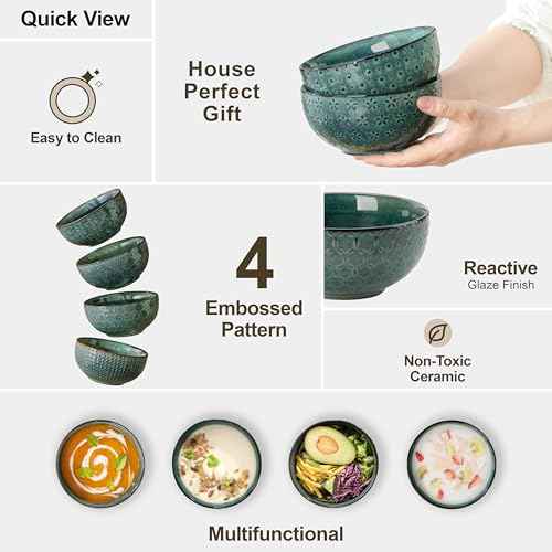 Cereal Bowls 30 Ounce Ceramic Green Soup Bowl for Kitchen (120 Fl Oz)