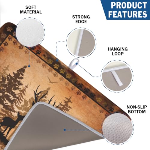 Forest Deer Dish Drying Mat Wildlife Animal Dishes Pad 18"x24" Microfiber Absorbent Fast Dry Drainer Rack Mats for Kitchen Countertop Decor