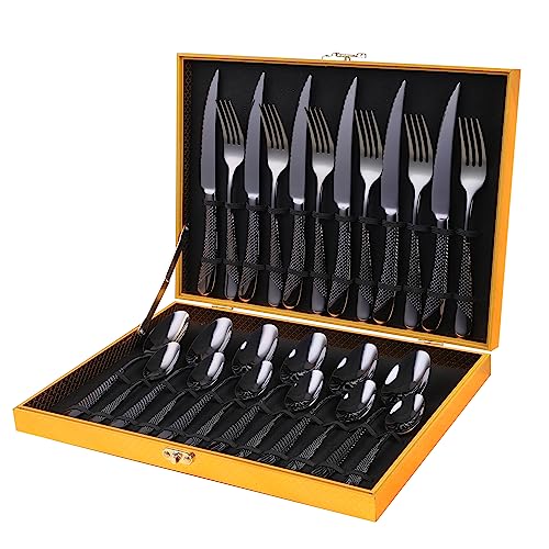 Hammered Black Silverware Set (24 Count)