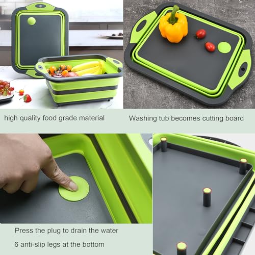 Camping Collapsible Cutting Board Dish Basin BBQ Prep Tub Camp Sink Dish Washing Station Multifunctional Storage Basket