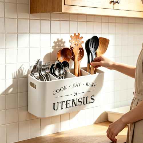 Wooden Kitchen Utensil Holder Organizer for Counter or Countertop