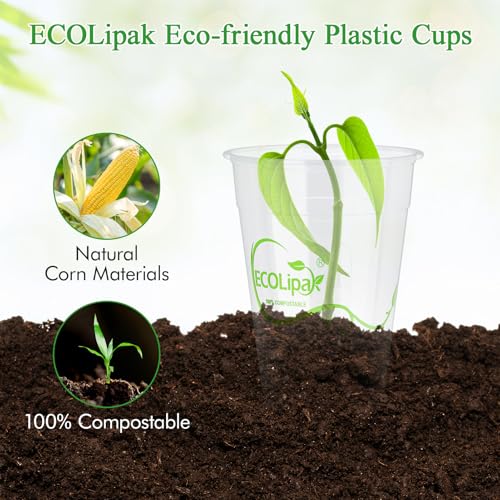 1000 Count 9 OZ Clear Compostable Plastic Cups for Restaurant