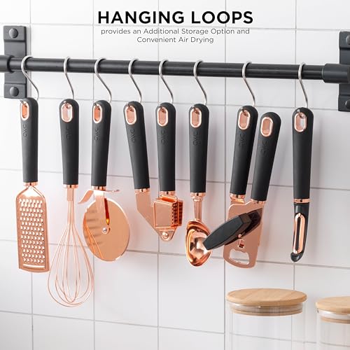 Kitchen Gadget Set Copper Plated Stainless Steel Utensils with Soft Touch Handles (7 Count)
