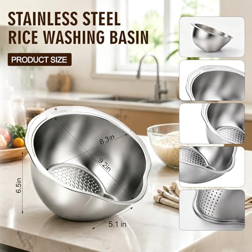 Rice Strainer & Rice Washing Bowl Stainless Steel