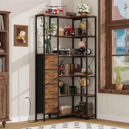 6 Tier Corner Bookshelf with LED and 4 Fabric Drawers (7 Count)