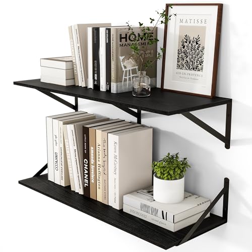 32W x 12D Deep Floating Shelves Set of 2 Black (2 Count)