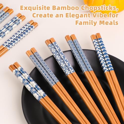 10 Pairs Reusable Bamboo Chopsticks Japanese Style Chop Sticks Set