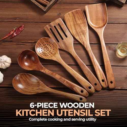 Nonstick Natural Wooden Kitchen Utensils Set (6 Count)