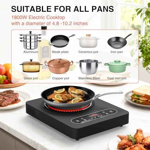 Electric Cooktop 1800W Single Burner Portable Electric Stove 110V Hot Plate