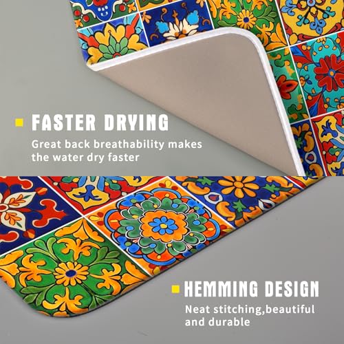 Mexican Tiles Dish Drying Mat for Kitchen Counter Absorbent Microfiber Dish Drying Pad Kitchen Gadgets Multi