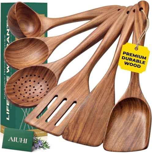 Nonstick Natural Wooden Kitchen Utensils Set (6 Count)