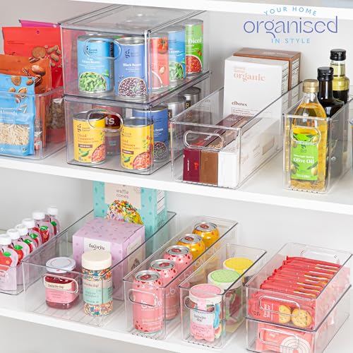 Plastic Food Storage 6 Pack Clear Container Bin with Handles for Organizing Kitchen (6 Count)