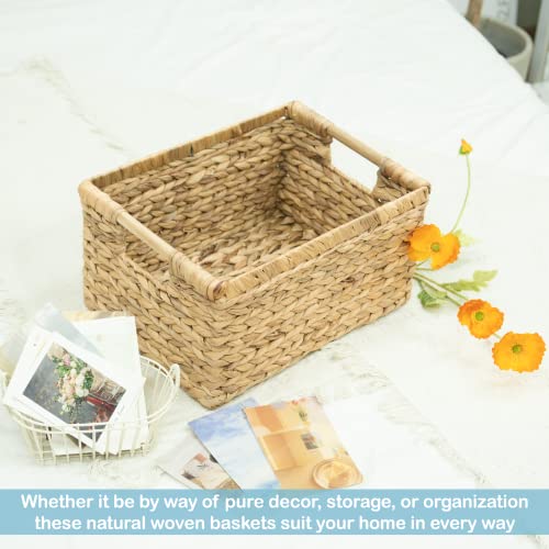 Large Rectangular Wicker Basket with Wooden Handles for Shelves and Storage