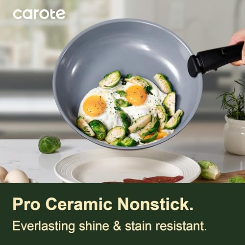 19pcs Ceramic Cookware Set Detachable Handle