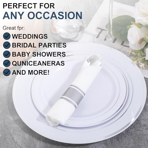 400PCS Pre Rolled Silver Plastic Silverware Heavy Duty for Wedding (400 Count)
