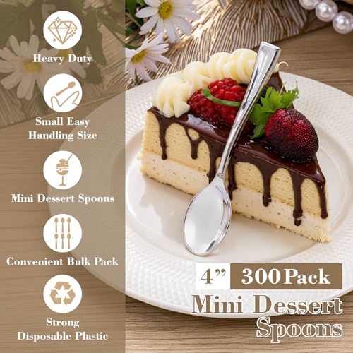 300 Pieces Plastic Silver Mini Spoons (300 Count)