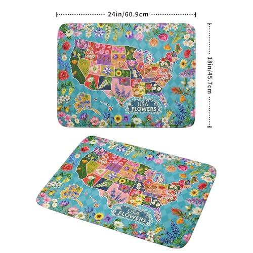 Flower Map Dish Drying Mat Colorful Floral Microfiber Large Dish Drying Pad for Kitchen Counter 18 X 24 In