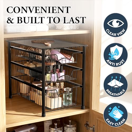 Stackable 3 Tier Sliding Basket Organizer Drawer