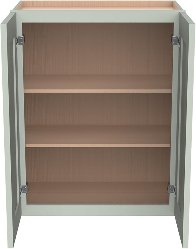 Wall-Mounted Cabinet – Solid Wood Shaker Style Medicine Cabinet with Adjustable Shelves & Soft-Close Doors for Bathroom, Kitchen, and Office Storage (Jade Green, 24" W x 12" D x 36" H)
