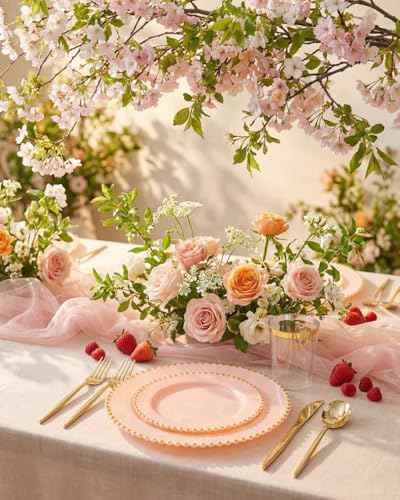 180Pcs Elegant Pink Gold Dinnerware Set for Party Wedding (180 Count)