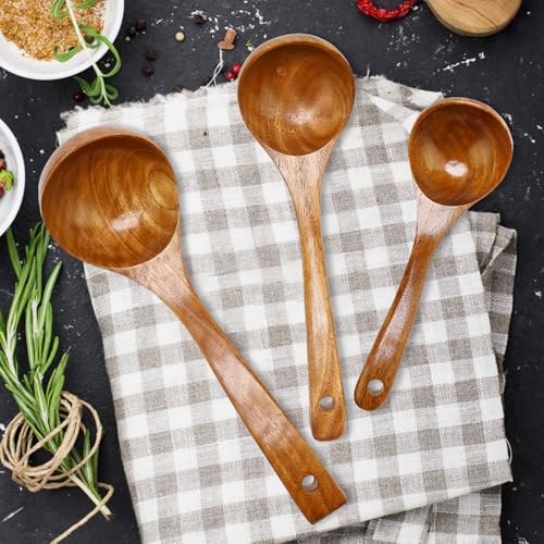 3Pcs Wooden Ladles Serving Spoon Non Toxic Soup Ladle Wood Cooking Spoons (3 Count)