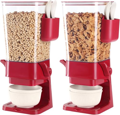 Cereal Dispenser Countertop Red 2 Pack with Creal Bowls Spoons Cutlery Box