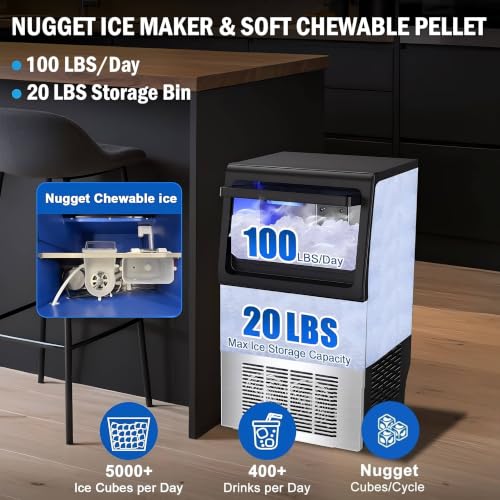 100 lbs Nugget Ice Maker Under Counter Self (1100 Count)